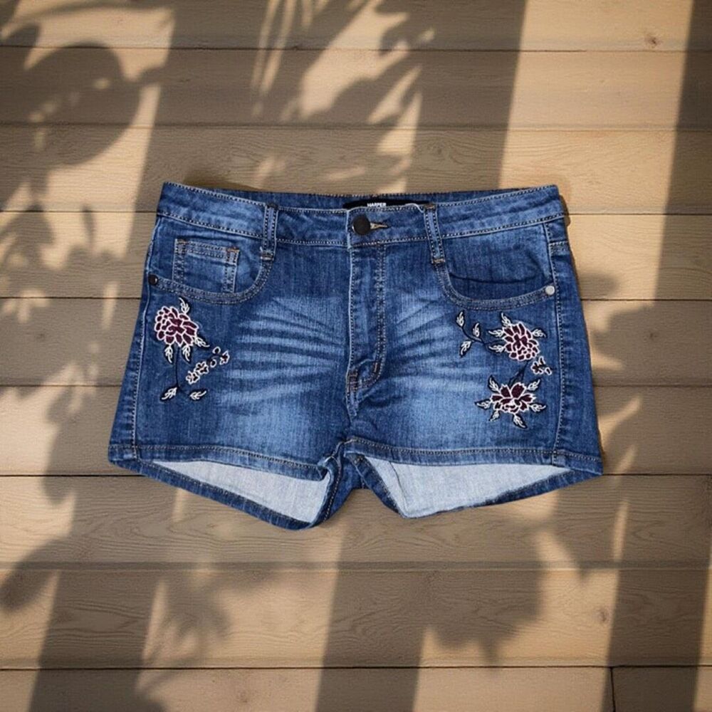 Harper Floral Embroidered Denim Jean Shorts Size 29 #53